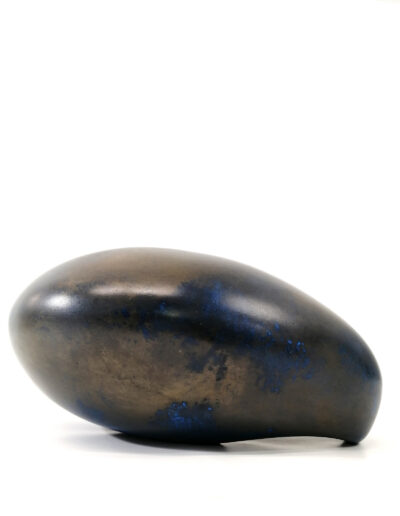 ovoid, cast gypsum with polymers, pigment, bronze, patina
